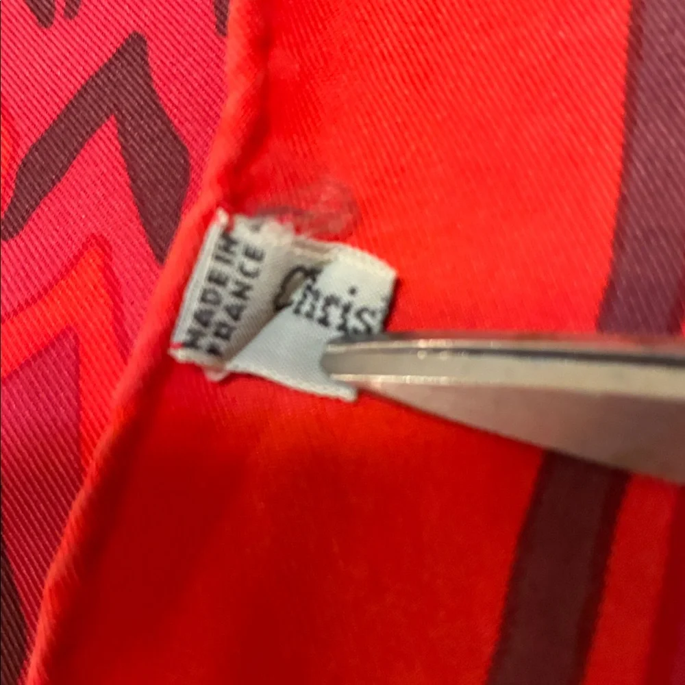 Vintage Christian Dior Silk Vibrant Red and Pink Patterned Scarf